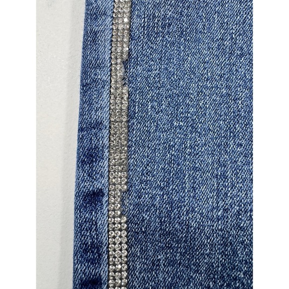 Guess Womens Jeans Rhinestone Embellished High Rise Skinny Distressed Blue Denim - Picture 8 of 15